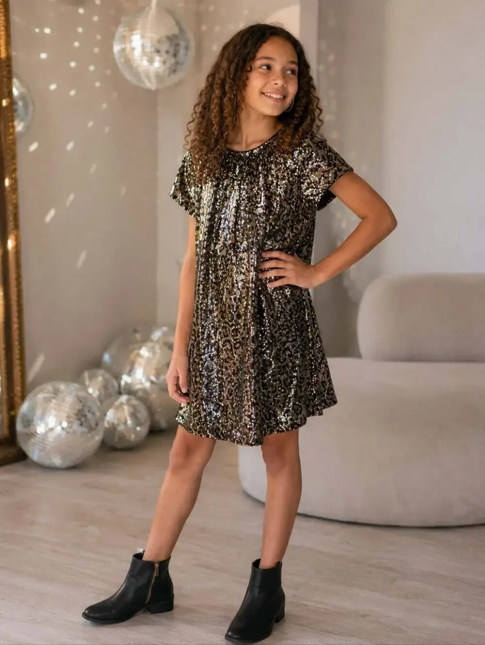 Zara Kids Girls Gold Sequin Party Dress 11/12 Holiday Christmas New Year Sparkle